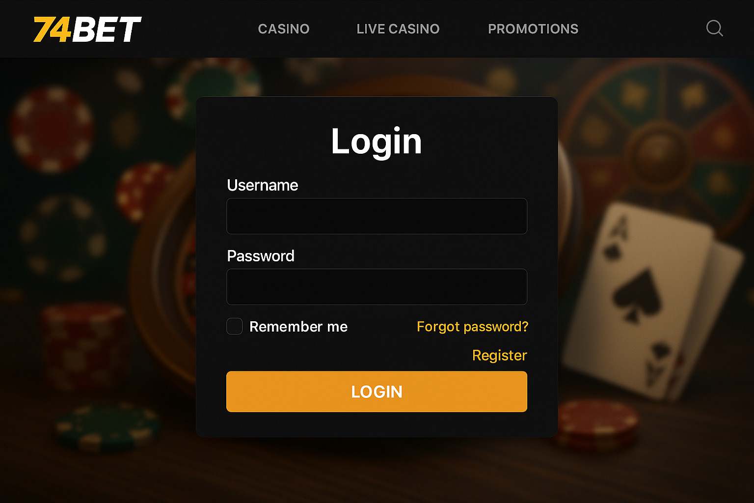 Criar uma nova Conta no plataforma 74BET